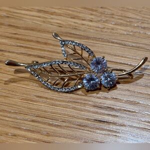 Elegant Gold and Silver Leaf rhinestones Brooch